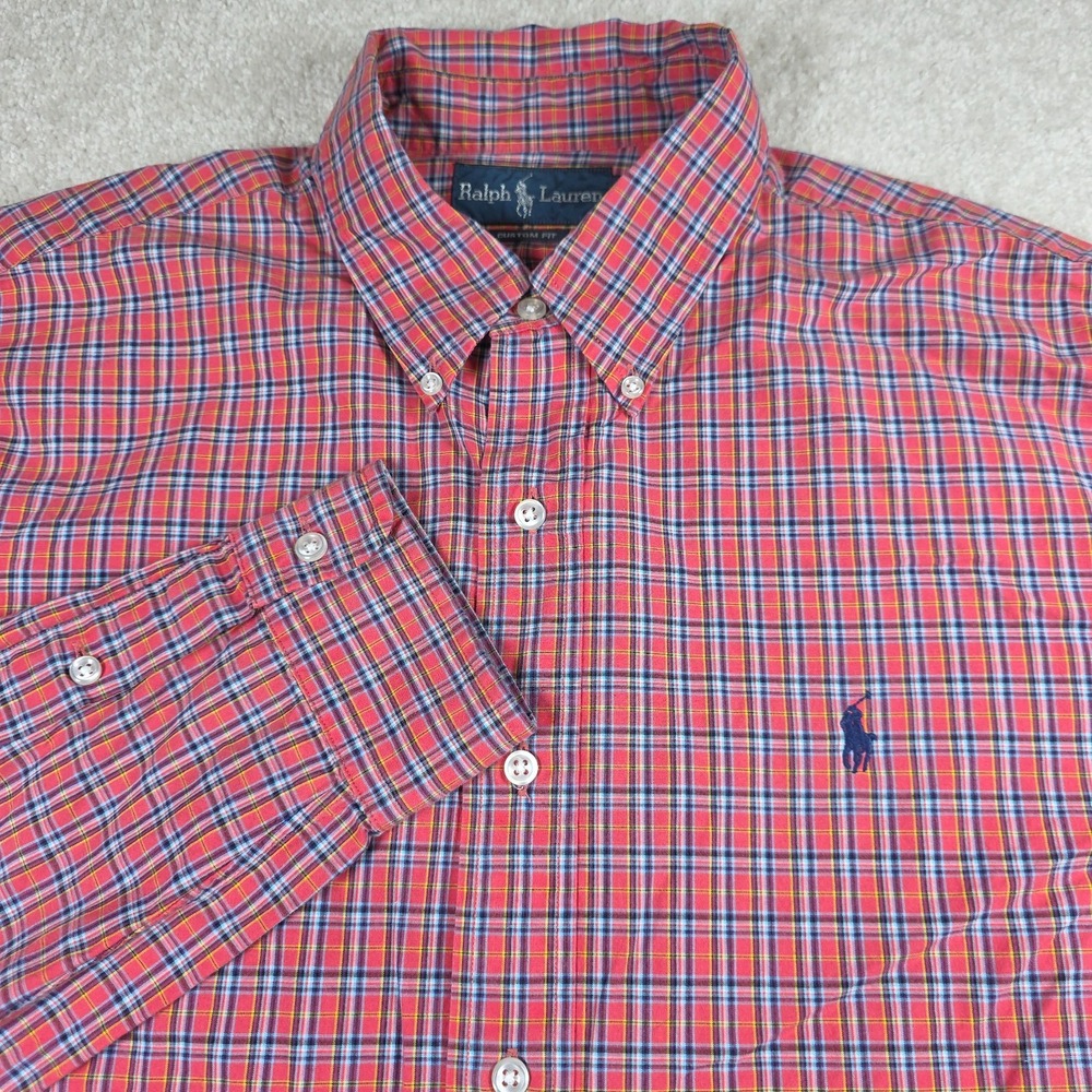 Ralph Lauren Plaid Button Down Mens XL Red Multi Custom Fit Cotton Preppy Shirt